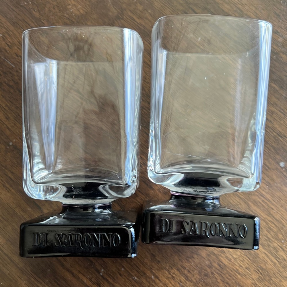 Di Saronno (2) Clear Square Glass W/ Black Square Base Barware Houseware Whiskey